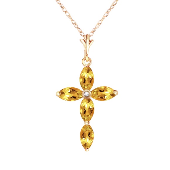 14K. GOLD NECLACE WITH NATURAL DIAMOND & CITRINES (Yellow gold) - Picture 1 of 5